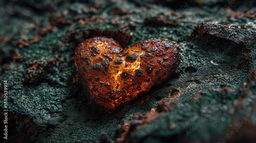 Fototapeta premium Weathered orange heart coral formation on ocean floor love