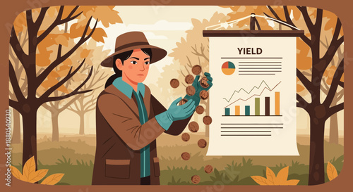 Man Holding Acorns in Autumn.