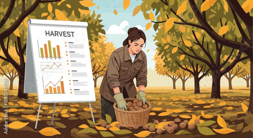 Woman picking apples in autumn.