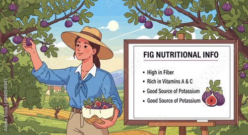 Woman picking figs from tree branch.