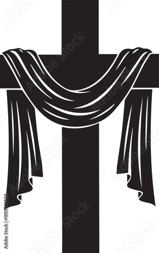 Holy cross with draped fabric cloth black silhouette vector illustration sacred symbol