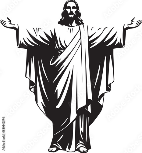 Jesus Christ figure arms open welcoming pose religious figure christianity illustration vector