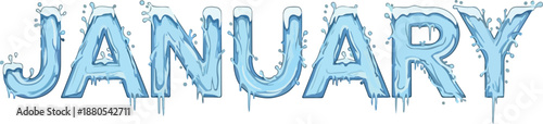 January Text Illustration Icy Lettering with Dripping Water Effects, Perfect for Winter Designs