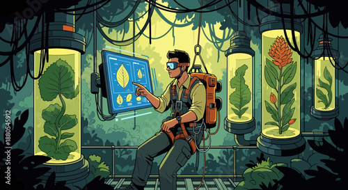 Man interacting with futuristic control panel 1.