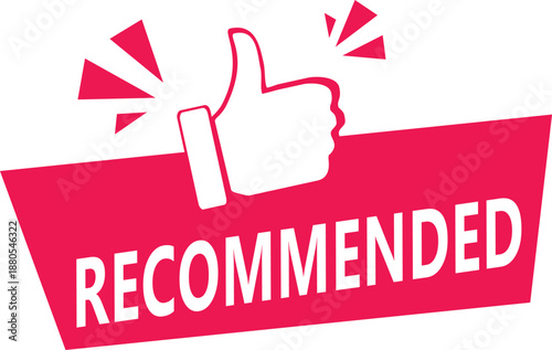 Professional Recommended Banner with Thumbs Up Icon for Product Endorsement, Bold Pink Promotional Graphic for Best Sellers and Staff Picks, Modern Marketing Sign