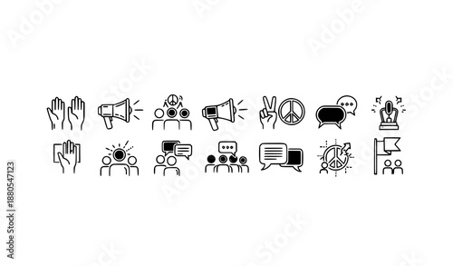 Linear activism icons vector set for social movement and advocacy design