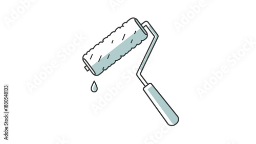 Illustration of a paint roller with dripping paint on white background.