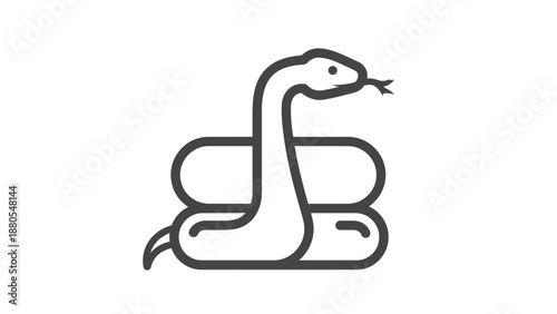 Minimalist black and white illustration of a coiled snake with a raised head.