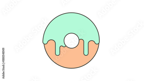 Minimalistic illustration of a donut with pastel green icing dripping over a peach base.