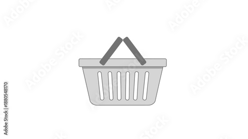 Simple gray shopping basket icon with handles on white background.