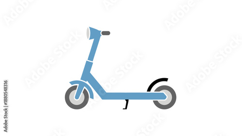Minimalist illustration of a modern electric scooter in blue and black colors.