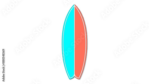 Minimalist illustration of a blue and red surfboard on white background.