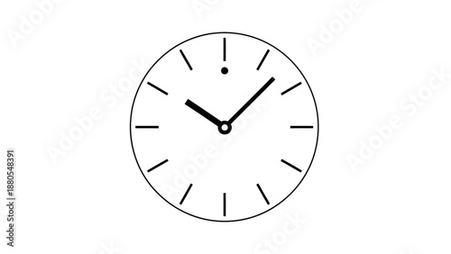 Minimalist analog clock showing time at ten past twelve with black hour and minute hands.