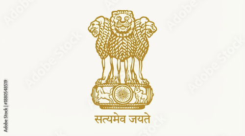 Golden Emblem of India on White Background vector