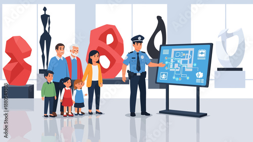 Police Officer Explaining to Family Group.