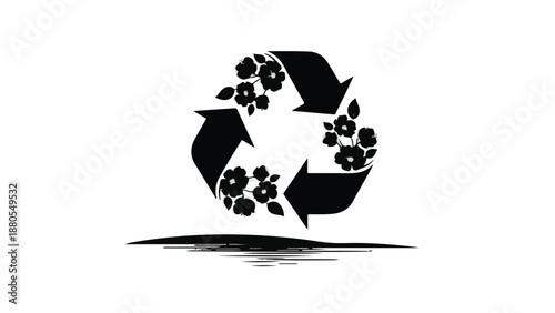 Recycle symbol adorned with delicate flowers, symbolizing environmental renewal and growth.