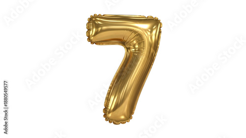 Gold Balloon Number Seven Isolated on Black Background