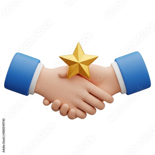 3D Illustration of Handshake with Golden Star