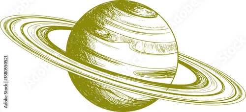 A detailed style of a green planet with rings space celestial