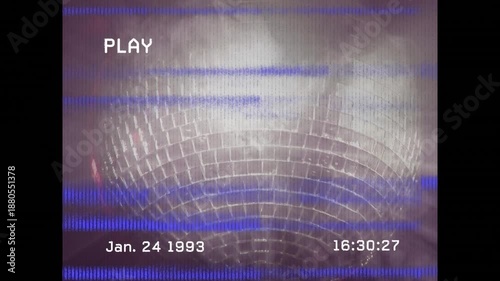 Animation of vintage tape with disco ball and glitch