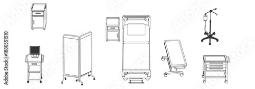 Hospital furniture CAD blocks, patient bed medical table equipment, top view architectural plan style, vector – Professional CAD Architectural Vector Collection
