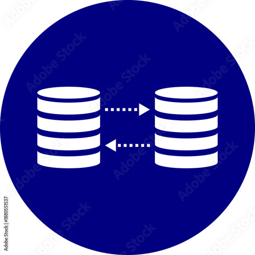 Database Migration Icon Featuring Bidirectional Arrows Between Data Stacks for Synchronization and System Integration Design