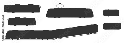 Public transit vehicles silhouette CAD blocks, bus tram metro taxi, top view architectural plan style, vector – Professional CAD Architectural Vector Collection