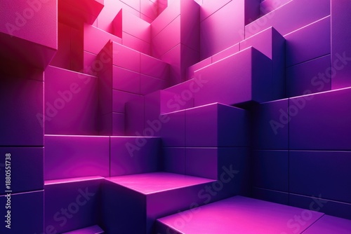 Wallpaper Mural A striking abstract neon-lit arrangement of purple and pink cubes forming a bold, futuristic landscape. Sharp angles, gradient lighting, and dramatic shadows convey dynamic modern design and creative Torontodigital.ca