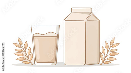 Oat milk carton and glass illustration