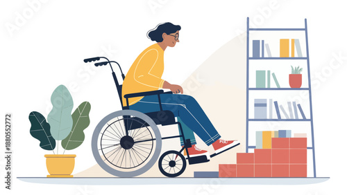 Person in Wheelchair Navigating Steps with Stairlift Assist