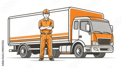 Truck Operator Standing Beside Delivery Vehicle