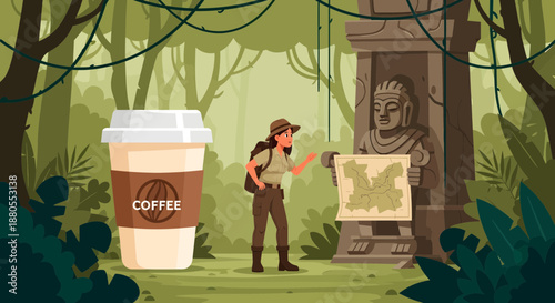 Man holding map in forest adventure.