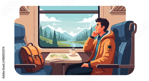 Man sitting on a train seat.