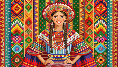 Young Woman in Vibrant Traditional Andean Costume