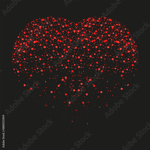 Abstract vector Red Heart isolated black background. Glitter effect Red Heart  template design. Perfect for love passionate concept Valentine's Day greeting card banner design. EPS 10
