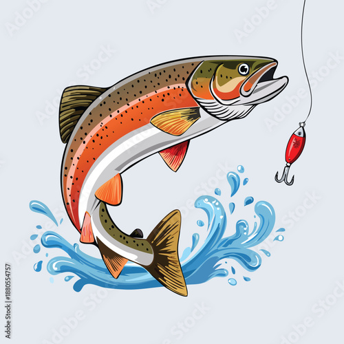 Fish caught on a hook in water illustration