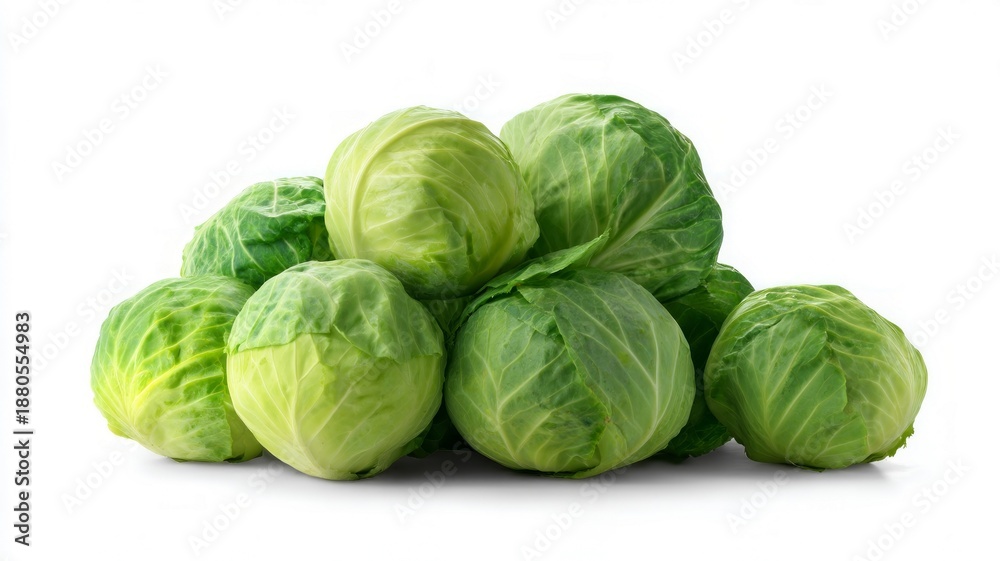 Fototapeta premium Vibrant green cabbages on white background. AI generated