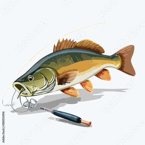 Fish on a hook in water vector illustration