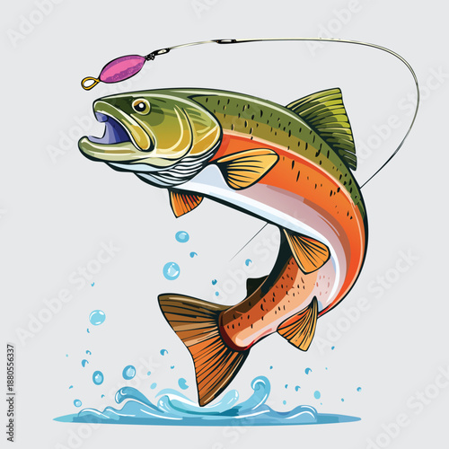 Fish on hook vector illustration in water