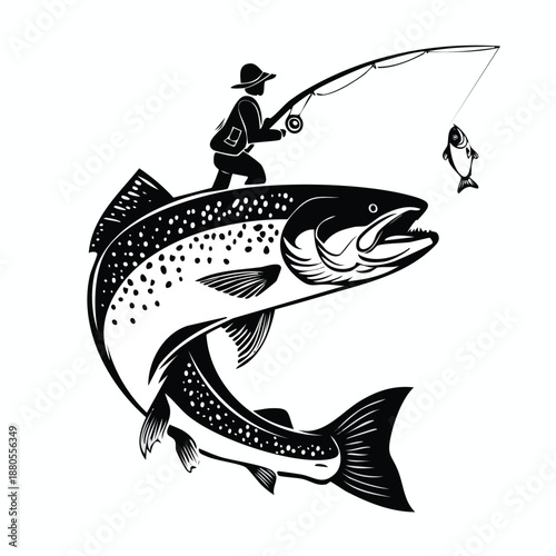 Trout on a fishing hook vector illustration