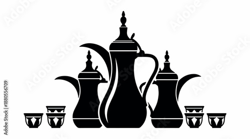 Traditional Arabic Coffee Pots and Cups Silhouette.