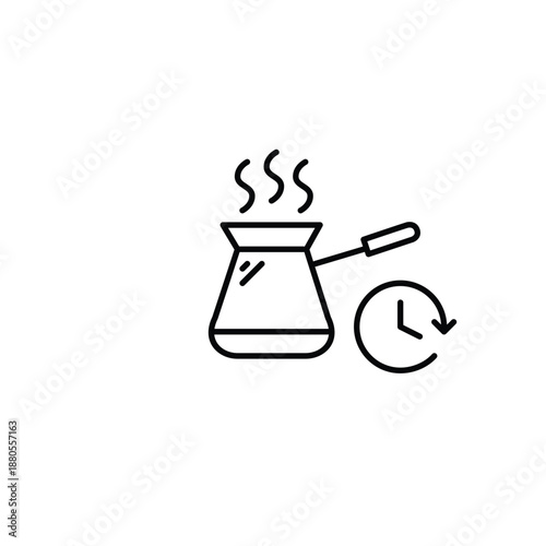 Coffee brewing cezve and clock. Cafe barista work. Pixel perfect, editable stroke vector icon