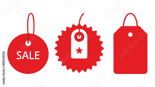 Red tags suspended from a string, creating a decorative display..eps