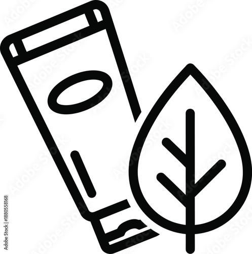 Natural organic cosmetic tube with a leaf icon representing eco-friendly skincare product