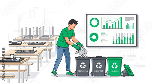 Man throwing away recyclable materials.