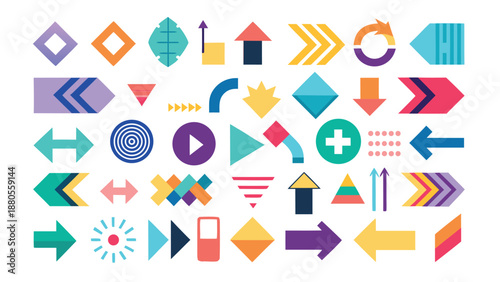 A collection of arrows in various colors, showcasing different styles and directions..eps