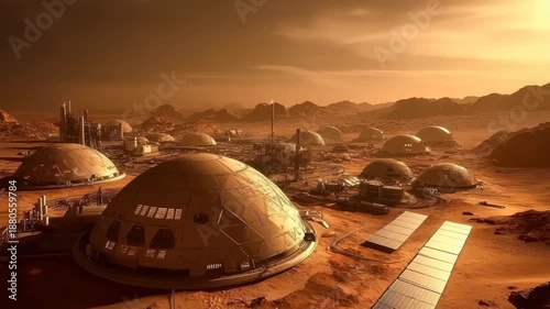 Innovative Martian colonies showcase human ingenuity and advanced technology in desert landscape