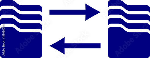 Dark Blue File Migration Icon: Professional Data Sync Vector with Folders and Exchange Arrows for Cloud Storage, Document Management and IT UI Design
