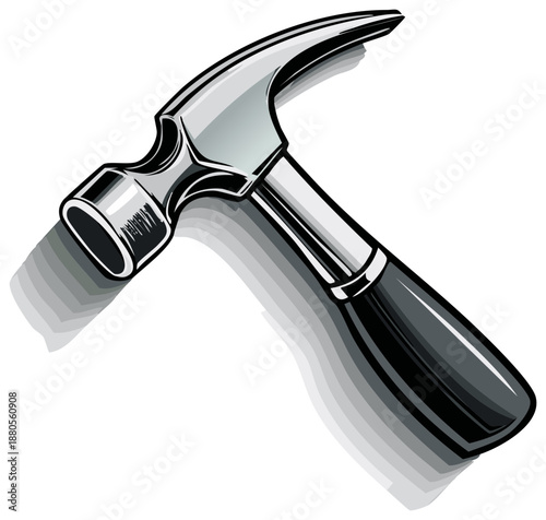 Polished Metal Claw Hammer Tool with Black Handle and Shadow Illustration
