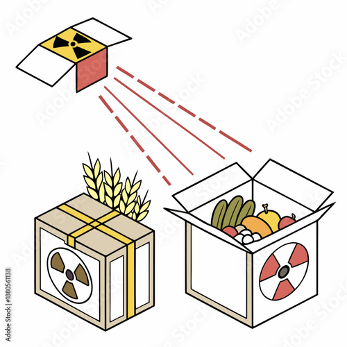 Detailed concept visualization of food irradiation technology, representing the application of energy for food preservation